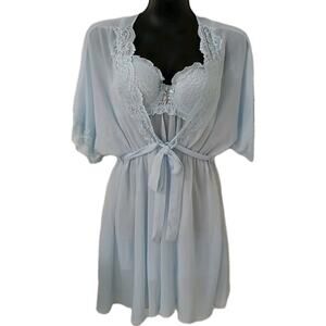 Cinema Etoile Seduction Lingerie Blue Babydoll Slip Dress Thong 3 Piece Set L